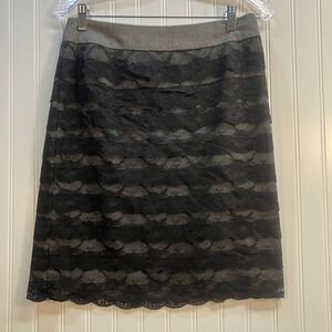 Sharagano Studio Grey Black Tiered Lace Pencil Skirt Size 4 Victorian Goth EUC
